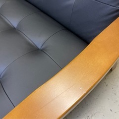 黒 合成皮革 2人掛けソファ＆木製長方形ローテーブル 引き出し付き の画像