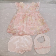 3点fillot de bebe reduction（フィヨ・
デュ・ベベ・ルダクティオン）タルティーヌエショコラ花柄シフォンワンピースブルマスタイ　赤ちゃん　ベビーの画像