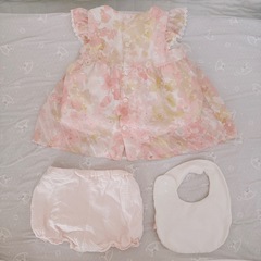 3点fillot de bebe reduction（フィヨ・
デュ・ベベ・ルダクティオン）タルティーヌエショコラ花柄シフォンワンピースブルマスタイ　赤ちゃん　ベビーの画像