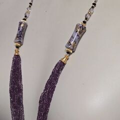 20連ビーズ ネックレス ガラス 紫 ヴィンテージ アクセサリー 昭和レトロの画像
