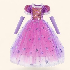 キッズドレス プリンセス ハロウィン 紫×ピンク スパンコール 120cmの画像