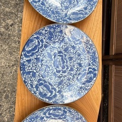【美品】青絵 花柄プレート 24cm ×3枚セット／和食器・洋食器どちらにもの画像