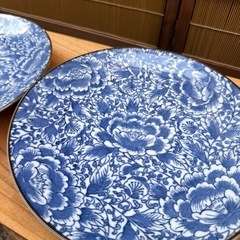 【美品】青絵 花柄プレート 24cm ×3枚セット／和食器・洋食器どちらにもの画像