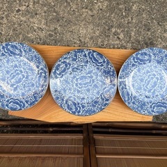 【美品】青絵 花柄プレート 24cm ×3枚セット／和食器・洋食器どちらにもの画像