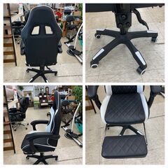 【ジモティー割引で最大15％OFF⭐️】ゲーミングチェア 黒/白 フットレスト付きの画像
