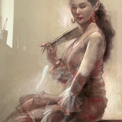 新品　箱入り　フラメンコ　美女画　パステル画の画像