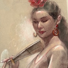 新品　箱入り　フラメンコ　美女画　パステル画の画像