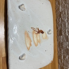 未使用　志野焼　大皿　植物模様の白い陶器皿　昭和レトロ　アンティークの画像