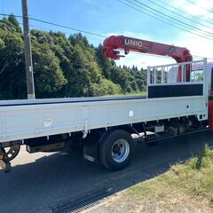 【K-0030】日野レンジャー H30年式 ユニック 4段 平ボディ 5400mmボディ ラジコン付 14,000km 1年車検付き AT車 最大積載量2450kgの画像