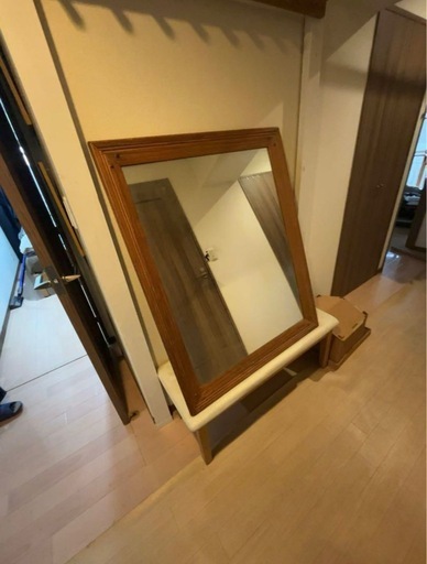 アンティーク木製フレーム 長方形ミラー 約84.5cm x 105cm