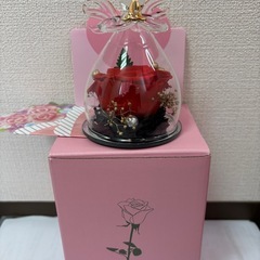 赤いプリザーブドフラワー ガラスドームの画像
