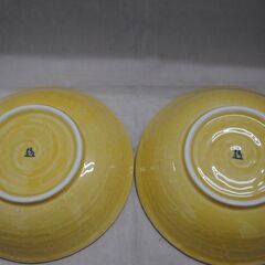 [1597] たち吉 黄地 盛鉢 2個セット 直径21cm 花柄 黄色 陶器の画像