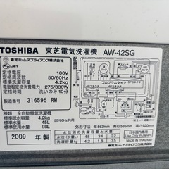 TOSHIBA 4.2kg全自動洗濯機 AW-42SGの画像
