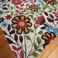 中古◆ラグカーペット◆ラグ◆刺繍◆花柄◆カシミア産の画像