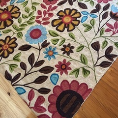 中古◆ラグカーペット◆ラグ◆刺繍◆花柄◆カシミア産の画像