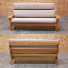 ≪yt2062ジ≫ HIDA/飛騨産業 3人掛けソファ TS11SOR 幅186.5cm 布張り 天然木/ナラ材？ 2人掛け/おしゃれ/ナチュラル/中古家具/宮城県仙台市 71005-02の画像