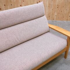 ≪yt2062ジ≫ HIDA/飛騨産業 3人掛けソファ TS11SOR 幅186.5cm 布張り 天然木/ナラ材？ 2人掛け/おしゃれ/ナチュラル/中古家具/宮城県仙台市 71005-02の画像