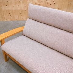 ≪yt2062ジ≫ HIDA/飛騨産業 3人掛けソファ TS11SOR 幅186.5cm 布張り 天然木/ナラ材？ 2人掛け/おしゃれ/ナチュラル/中古家具/宮城県仙台市 71005-02の画像