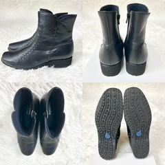 ✨美品✨ アシックス ペダラ ショートブーツ レザー サイドジップ 黒 ブラックの画像