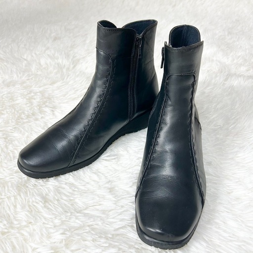 ✨美品✨ アシックス ペダラ ショートブーツ レザー サイドジップ 黒 ブラック