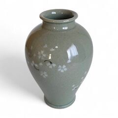 高田焼　酒井雅女作　青磁の花瓶　壺の画像