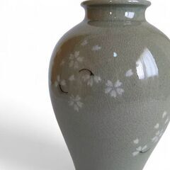 高田焼　酒井雅女作　青磁の花瓶　壺の画像