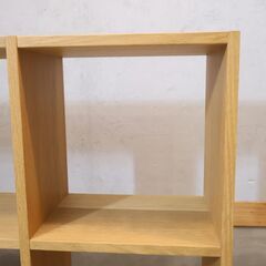 人気の無印良品(MUJI)のオーク材 2段・4列スタッキングシェルフ！！追加棚で用途に応じてカスタマイズ可能な万能シェルフ♪リビングや寝室、子供部屋の本棚などにもおススメです！の画像
