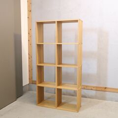 人気の無印良品(MUJI)のオーク材 2段・4列スタッキングシェルフ！！追加棚で用途に応じてカスタマイズ可能な万能シェルフ♪リビングや寝室、子供部屋の本棚などにもおススメです！の画像
