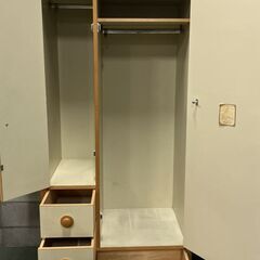 木製 ワードローブ 洋服タンス 引出3段 昭和レトロ 全国家具工業連合会 幅115cm×奥行51cm×高さ179cmの画像