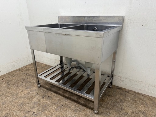 ステンレス　業務用　2層シンク流し台　厨房　飲食店　W９００ｘD６００ｘH８００ｍｍ