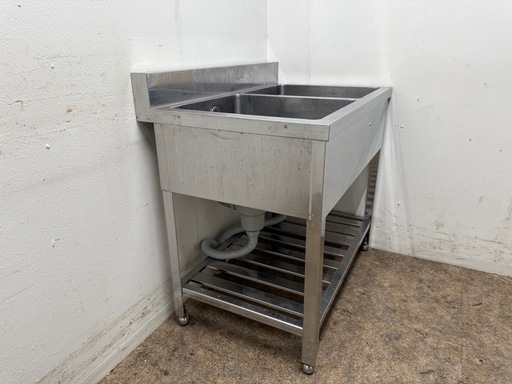 ステンレス　業務用　2層シンク流し台　厨房　飲食店　W９００ｘD６００ｘH８００ｍｍ