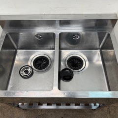 ステンレス　業務用　2層シンク流し台　厨房　飲食店　W９００ｘD６００ｘH８００ｍｍの画像