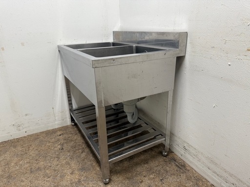 ステンレス　業務用　2層シンク流し台　厨房　飲食店　W９００ｘD６００ｘH８００ｍｍ