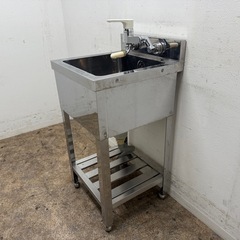 ステンレス　業務用　1層シンク流し台　蛇口付き　厨房　飲食店　W４５０ｘD４５０ｘH８００ｍｍの画像