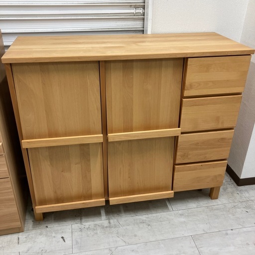 マガジンラック　フラップ扉4段ロータイプ木製美品ナチュラル【トレファク堺福田店】