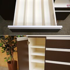 ≪yt2065ジ≫ nitori/ニトリ キッチンボード/食器棚 リベラ120 幅120cm 高さ201cm ダークブラウン 中古家具/宮城県仙台市 71010-01の画像