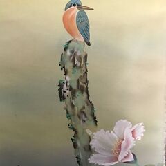 八島悟楽 『芙蓉に川蝉』掛軸 共箱の画像