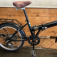 【後輪タイヤ・後輪チューブ新品！】 LEDオートライト　6段変速　20インチ折りたたみ自転車　マットブラックの画像