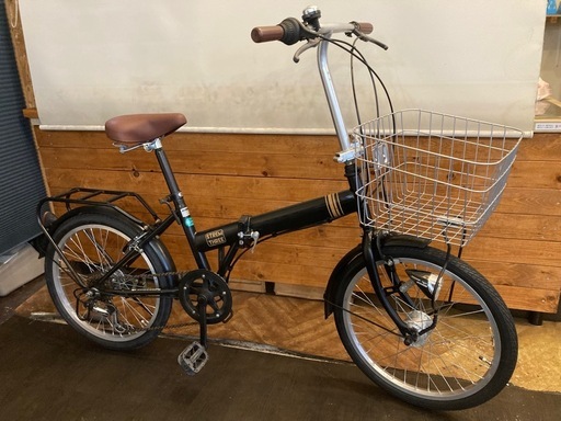 【後輪タイヤ・後輪チューブ新品！】 LEDオートライト　6段変速　20インチ折りたたみ自転車　マットブラック