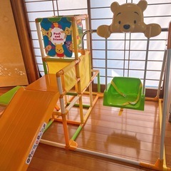 くまのプーさん おりたたみロングスロープキッズパークSP プラス ジャングルジム 滑り台 ブランコ 鉄棒の画像