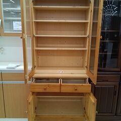 リユースのサカイ栃木店★ジモティ割あり★  食器棚 ライトブラウン W80×D44×H185 クリーニング済み TC11055の画像