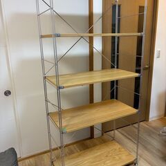 無印 ステンレスユニットシェルフ　タモ材棚セット　大　中古 新古品】ステンレスユニットシェルフ・オーク材棚セット・ワイド