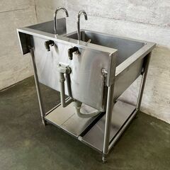 ステンレス製 1槽シンク W750×D750×H800 水栓2本付 厨房 厨房機器 店舗 店舗用品 ステンレスシンク 中段付き バックガード Y2303の画像