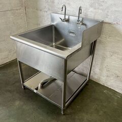 ステンレス製 1槽シンク W750×D750×H800 水栓2本付 厨房 厨房機器 店舗 店舗用品 ステンレスシンク 中段付き バックガード Y2303の画像