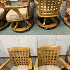 キョーワ 木製 ダイニングテーブル チェア4脚セット 回転 キャスター付 肘置き付 幅150cm×奥行85cm×高さ70cm の画像