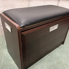 木製 シューズラック スツール付 ベンチ シューズボックス ブラウン 難あり 幅64cm×奥行31cm×高さ45cmの画像
