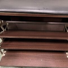 木製 シューズラック スツール付 ベンチ シューズボックス ブラウン 難あり 幅64cm×奥行31cm×高さ45cmの画像