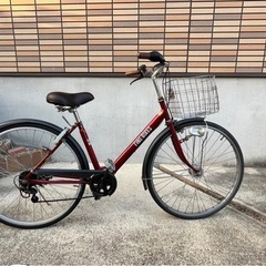 【自転車・ママチャリ】6段変速のワインレッド自転車の画像