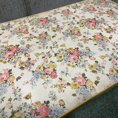 木製 ちゃぶ台 座卓 花柄 脚折りたたみ可能 昭和レトロ 幅60cm×奥行36cm×高さ26cmの画像