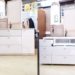 オーダーメイド (株式会社 長) キッチンカウンター■横幅140.5㎝×奥行42.5cm×高さ73.5cm■引き出し5個 フラップ扉 1枚扉 棚板可動式 コンセント1口 ホワイト 鏡面仕上げ レンジボード キッチンボード 食器棚■近隣配送無料 買取帝国 朝霞店の画像